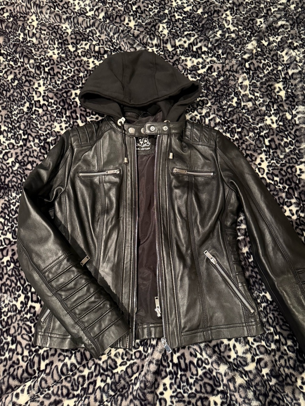 Angel Jackets Black Real leather w/ removable hoodie - NEVER WORN